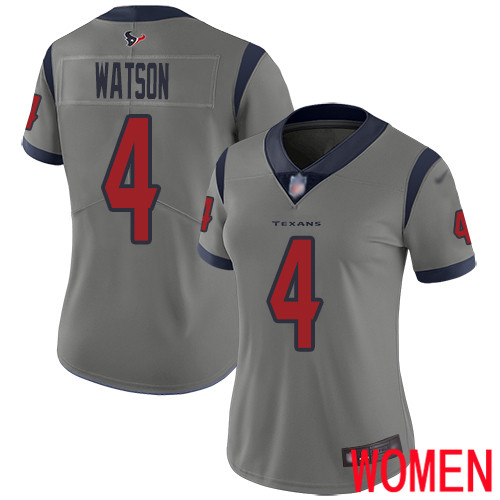 Houston Texans Limited Gray Women Deshaun Watson Jersey NFL Football #4 Inverted Legend->women nfl jersey->Women Jersey